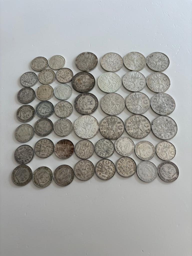 Zilveren guldens en rijksdaalders, Koningin Juliana, Setje, Zilver, Ophalen of Verzenden