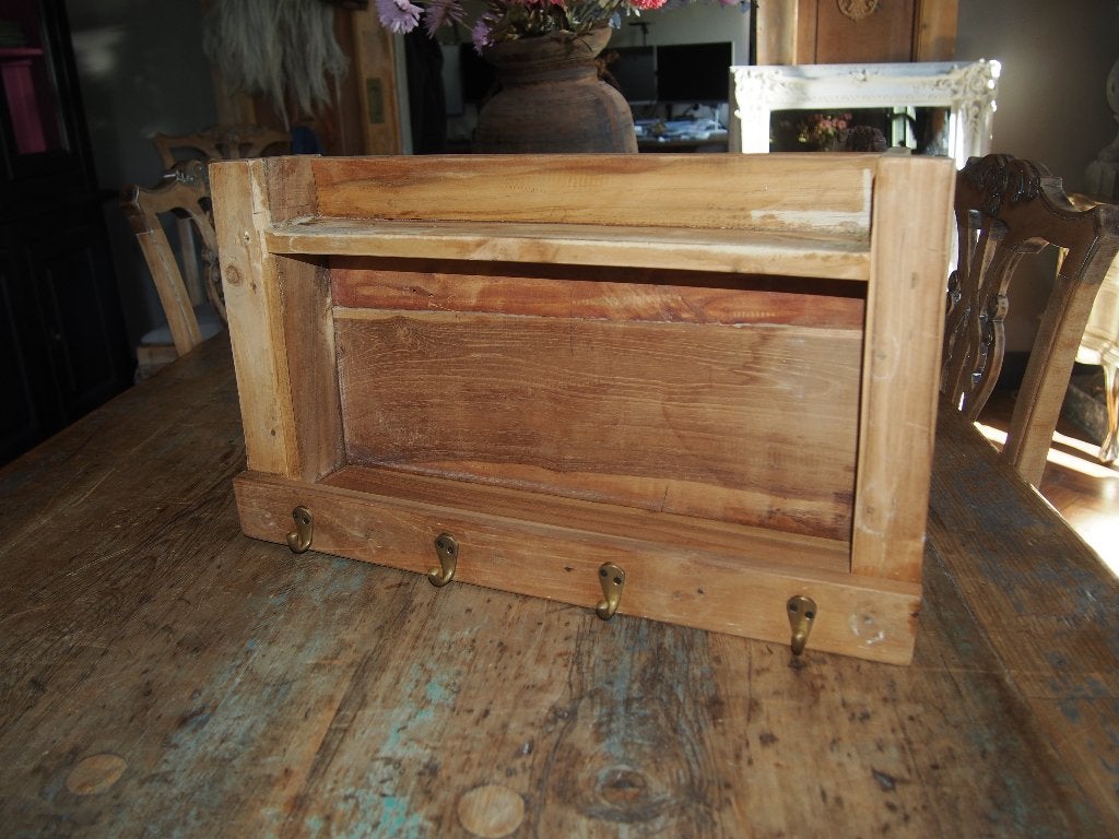 Houten wandkastje / hangkastje met haken, Huis en Inrichting, Hout, Gebruikt, Ophalen of Verzenden, Landelijk
