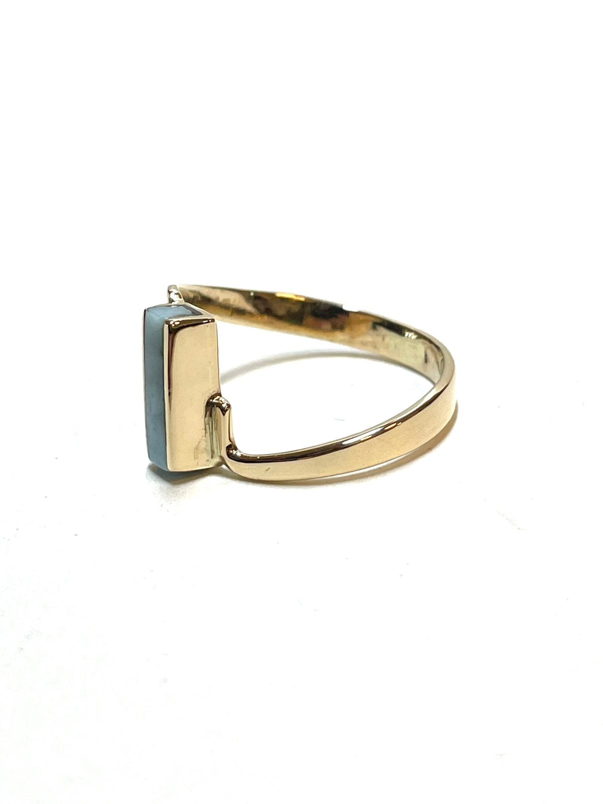 14k gouden ring met een larimar, -, -, Ophalen of Verzenden, Zo goed als nieuw