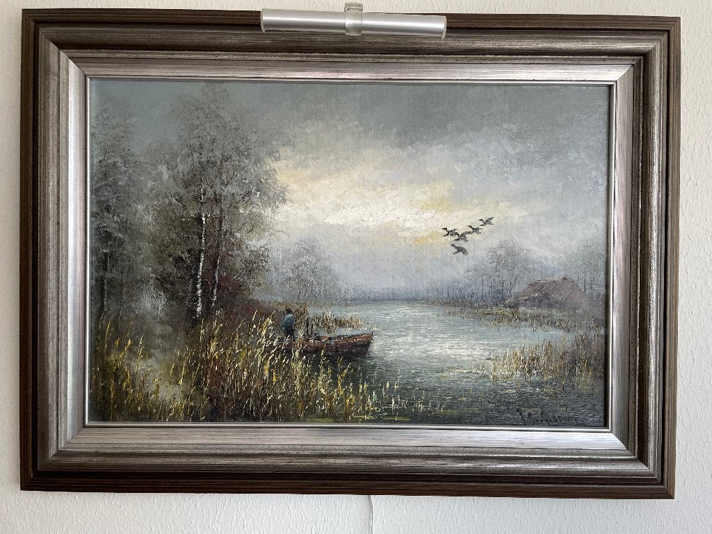Schilderij van Peter Brouwer, Antiek en Kunst, Kunst | Schilderijen | Klassiek, Ophalen, Handgeschilderd, Landschap