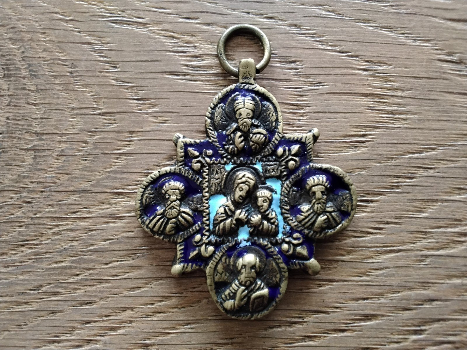Antieke Russisch-orthodoxe kruishanger met iconen, Ophalen of Verzenden