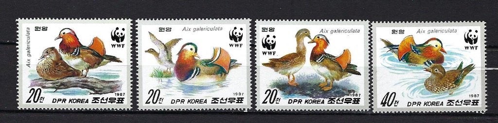WWF Korea Mi. 2865/2868 (mandarijn eend), Ophalen of Verzenden, Postfris, Dier of Natuur