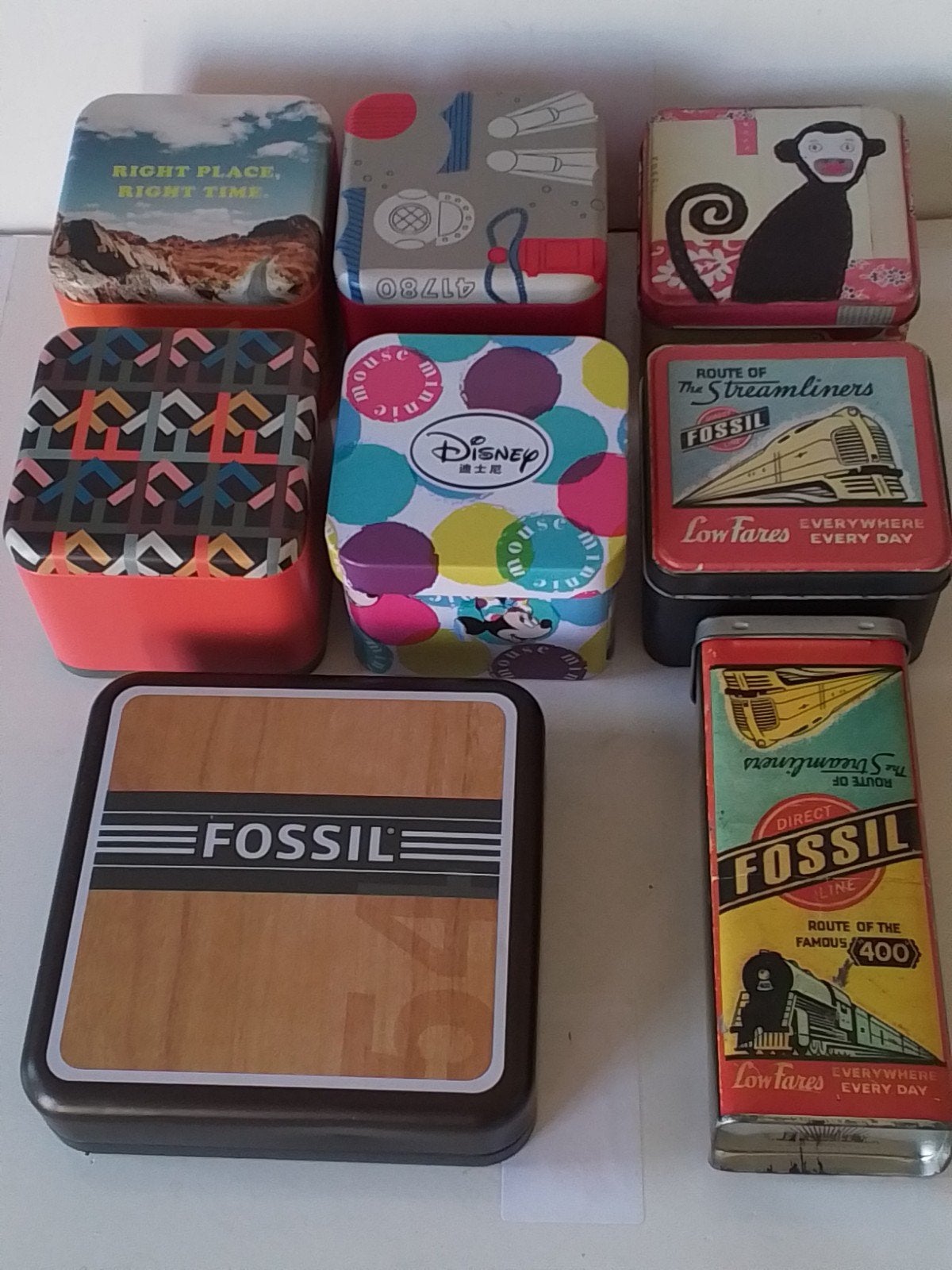 Acht mooie Fossil blikjes, Ophalen of Verzenden, Zo goed als nieuw, Overige