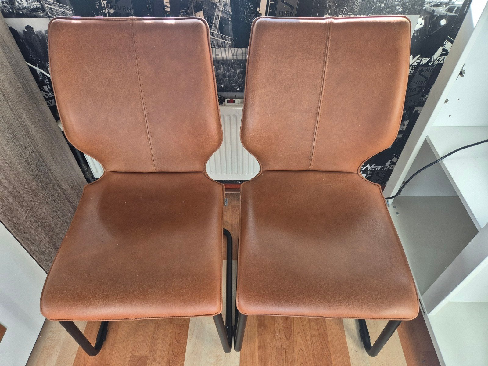 4 "Luna" eetkamerstoelen Bree's New World, Ophalen, Bruin, Leer, Zo goed als nieuw