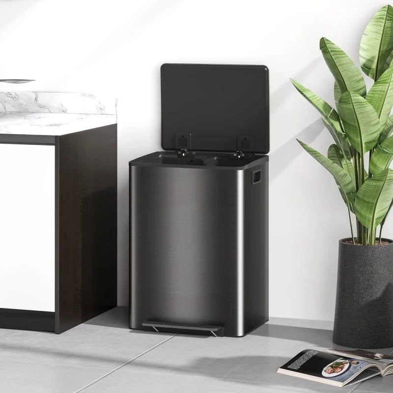Prullenbak met 2 vakken, 60L, RVS, pedaalemmer, Huis en Inrichting, Woonaccessoires | Prullenbakken, Nieuw, Rvs, 50 – 75, 40 liter of meer