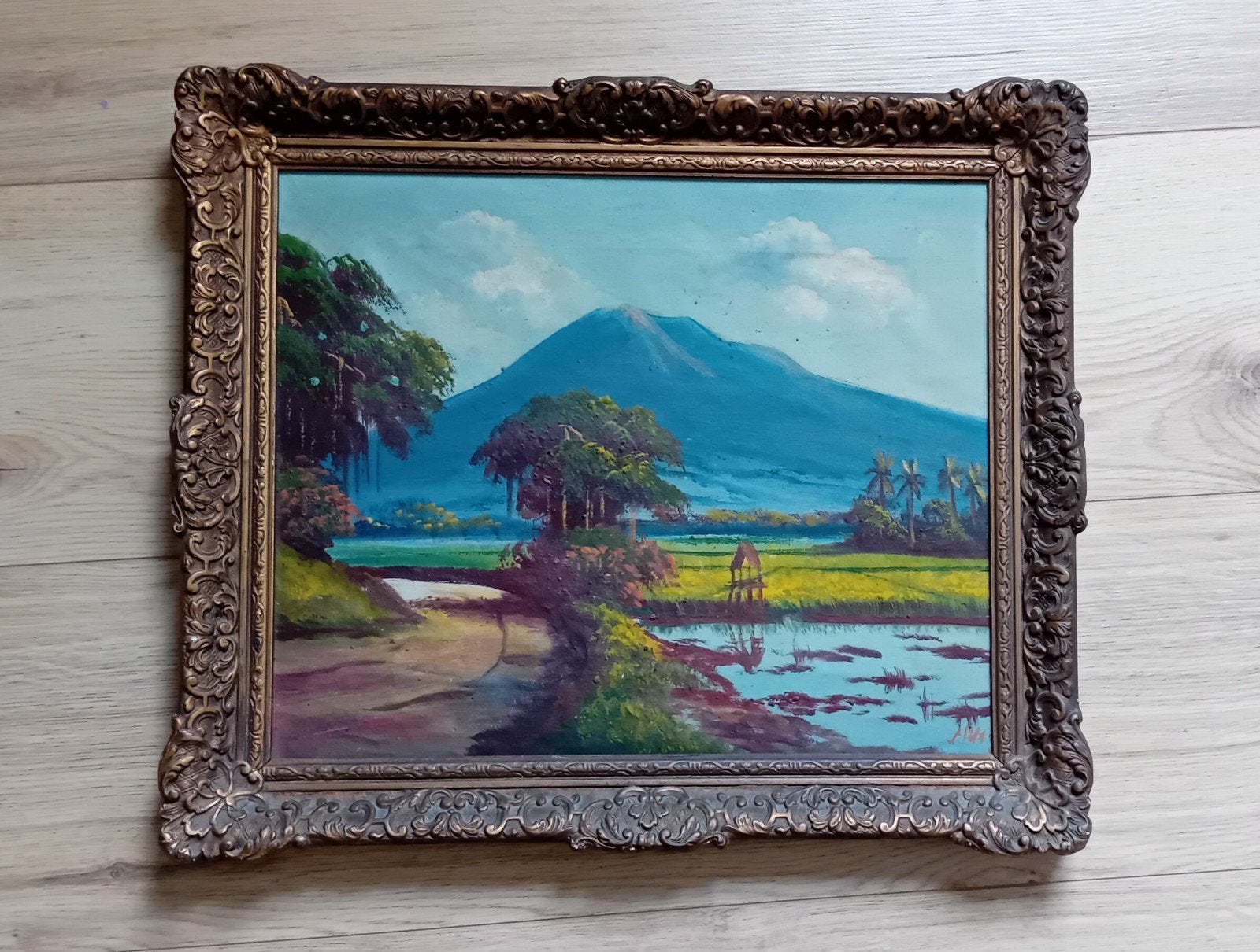 Indonesisch schilderij 'Mooi Indië' – S. Wenie (Solo Java ), Antiek en Kunst, Ophalen of Verzenden