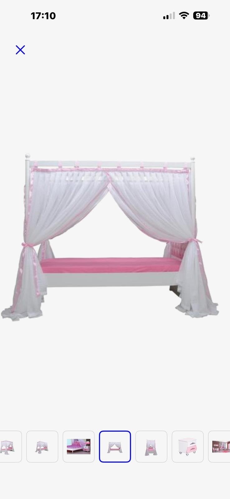 Prinsessenbed met witte gordijnen, Ophalen, Gebruikt, Eenpersoons, Wit