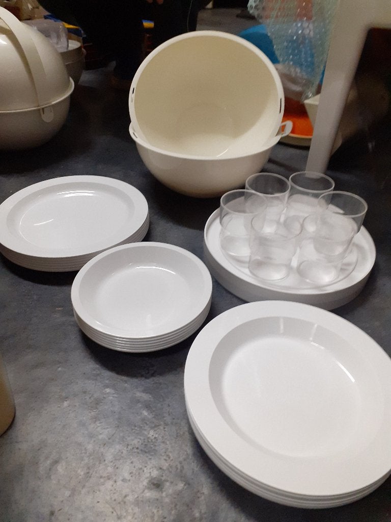 Guzzini picknickbol wit 6 persoons jaren 70 design retro, Ophalen of Verzenden, Overige typen