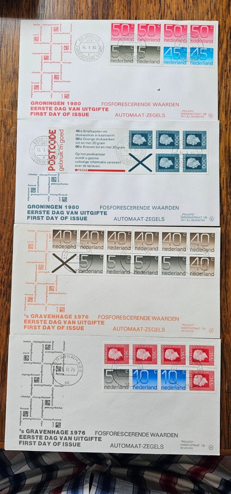 4 FDC's Fosforescerende waarden, Verzenden, Na 1940, Gestempeld