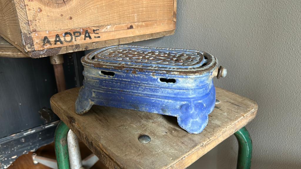 Antiek frans geemailleerd gietijzer stoofje prachtig blauw, Antiek en Kunst, Ophalen of Verzenden