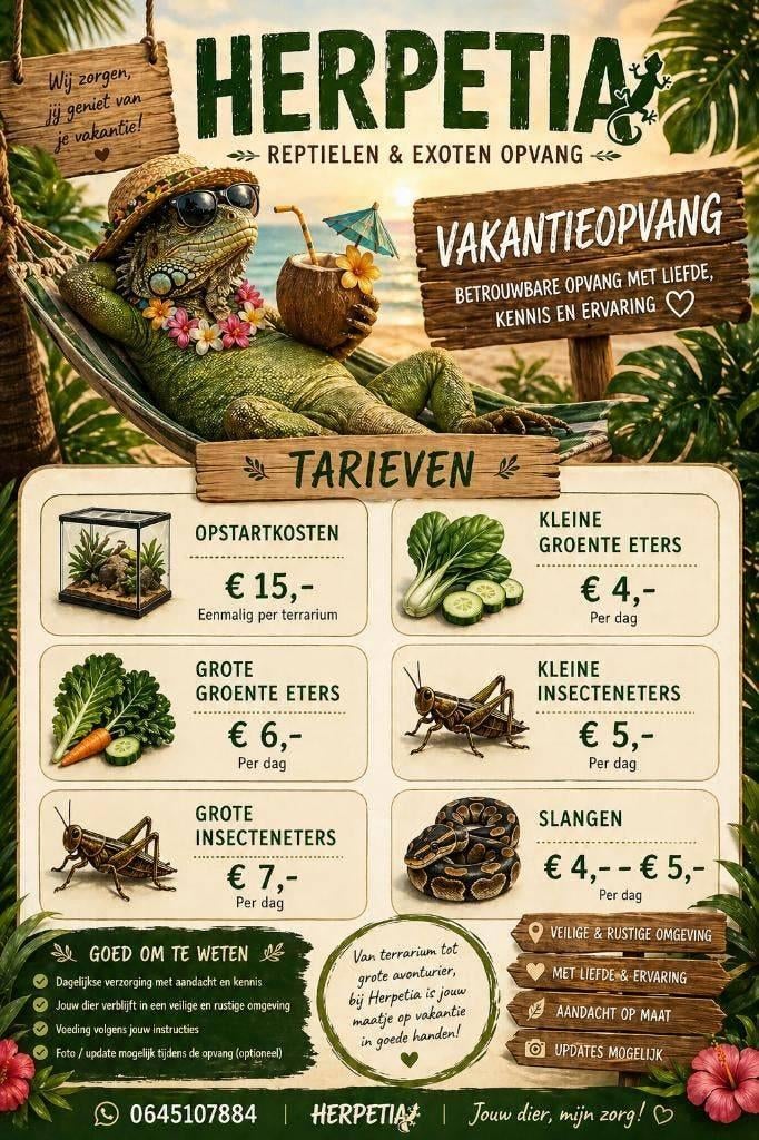 Reptielen (vakantie)opvang, Ophalen, Nieuw, Overige typen