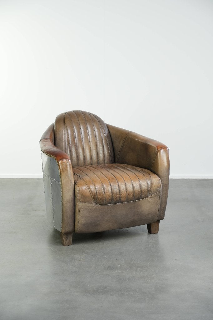 Karaktervolle rundleren aviator design armchair, Ophalen, Gebruikt, Aviator, /