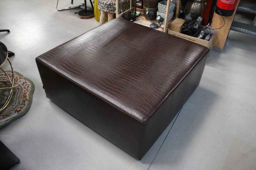 Grote vierkante hocker salontafel poef leerlook 100x100, Ophalen, Vierkant, 100 tot 125 cm, Leer