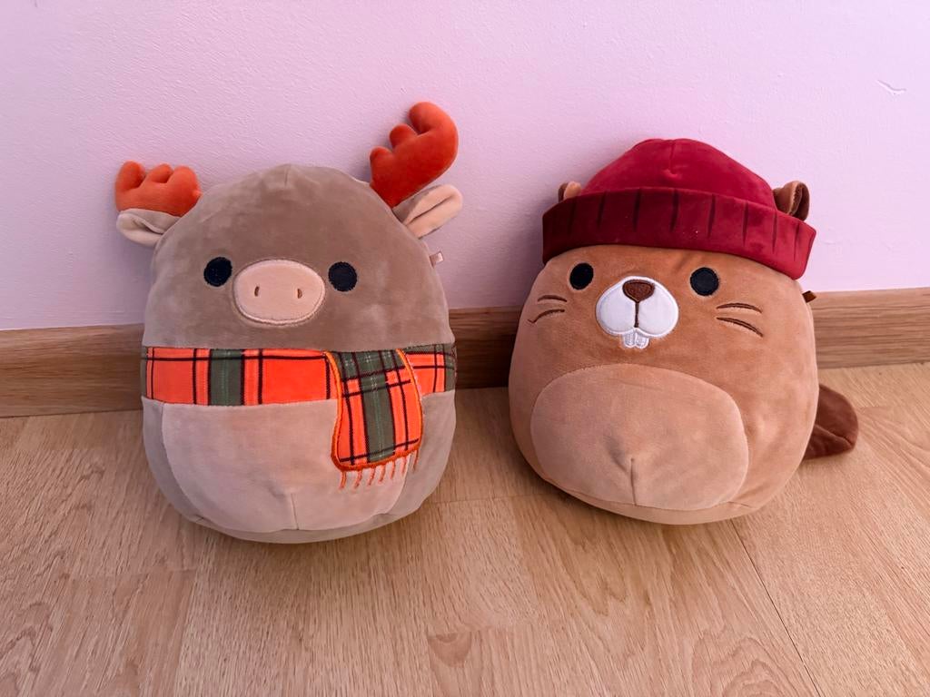 Squishmallows: Rendier en Bever Knuffels, Overige karakters, Overige typen, Ophalen of Verzenden, Middelgroot (20 tot 80 cm)
