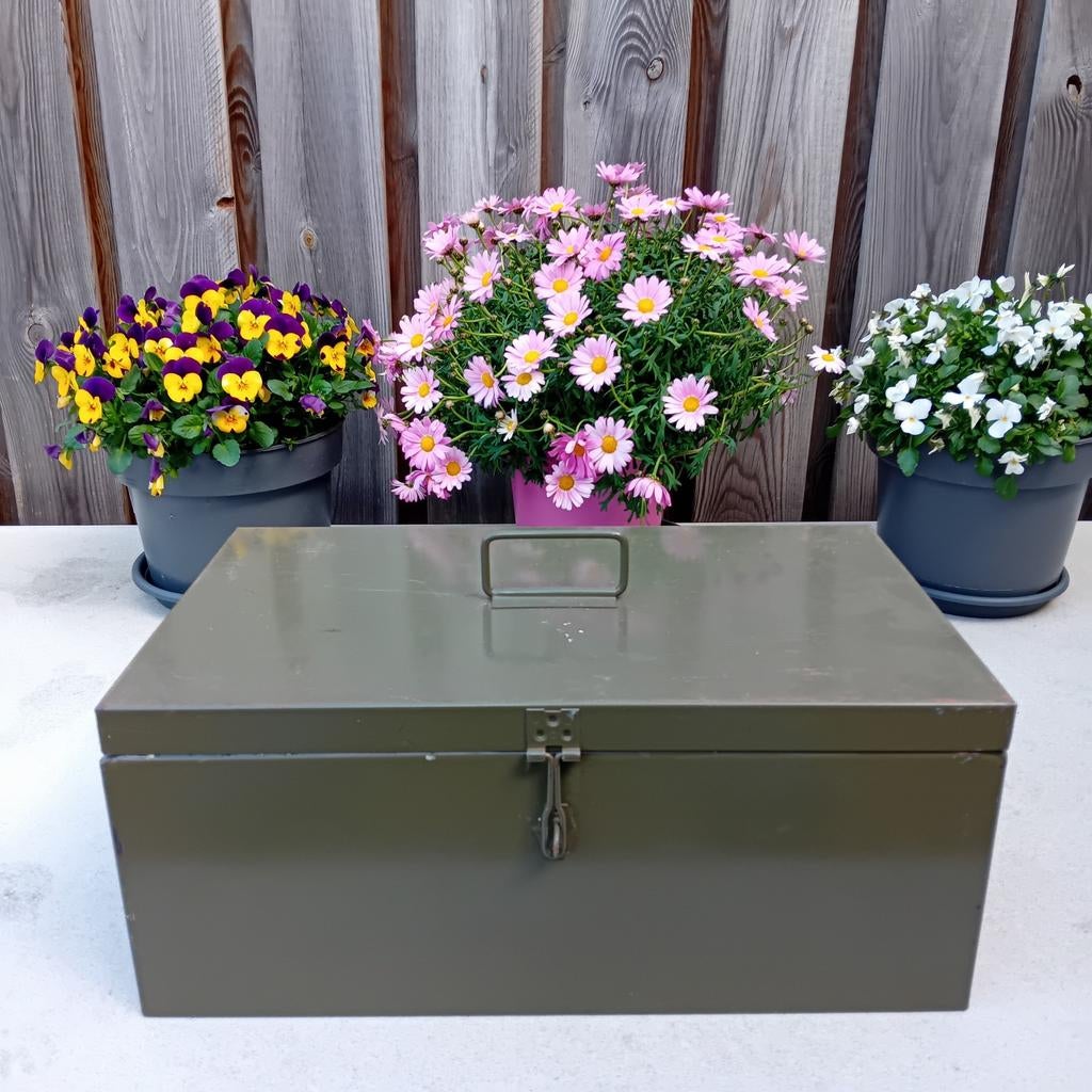 Metalen opbergkist lengte 44cm, breedte 26 cm, hoogte 19 cm, Ophalen of Verzenden