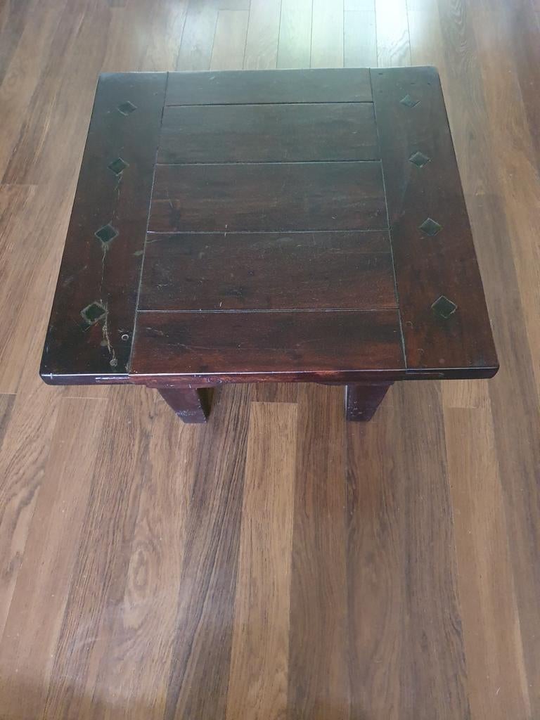 Zware Koloniale Bijzettafel 50x50x45 cm, Huis en Inrichting, Tafels | Bijzettafels, Minder dan 55 cm, Gebruikt, Koloniaal, Vierkant