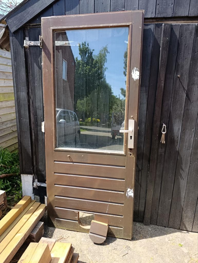 Hardhouten buitendeur, Doe-het-zelf en Verbouw, Deuren en Horren, Ophalen, Gebruikt, Buitendeur, 200 tot 215 cm