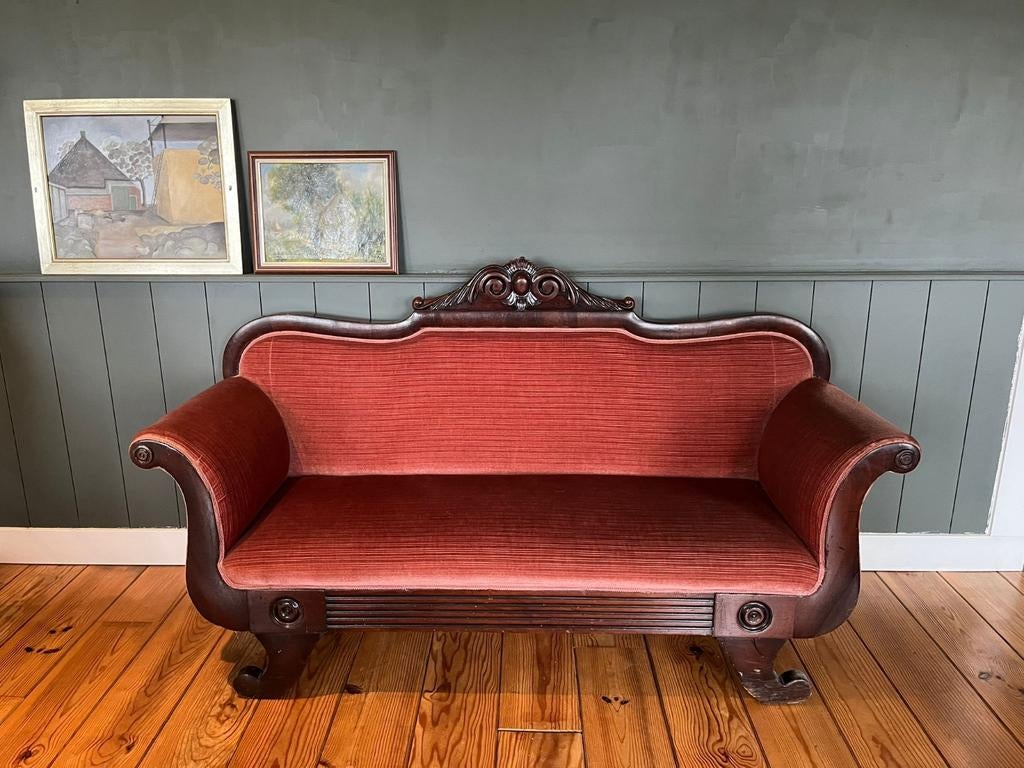 Antieke stijl canapé / Victoriaanse sofa – massief hout roze, Huis en Inrichting, Banken | Sofa's en Chaises Longues, Ophalen