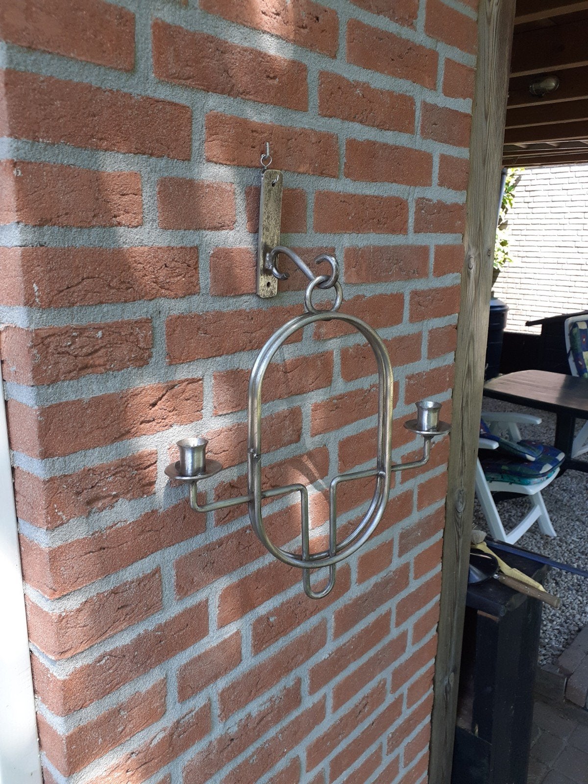 Metalen wandkandelaar voor kaarsen, Ophalen, Gebruikt, Metaal, Grijs