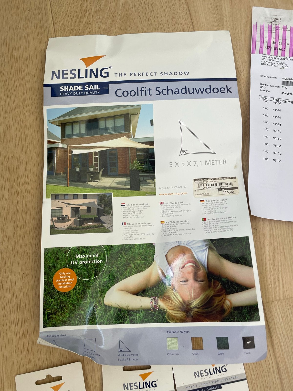 Nesling Coolfit Schaduwdoek Driehoek 5x5x7,1 meter, Ophalen of Verzenden, Zo goed als nieuw