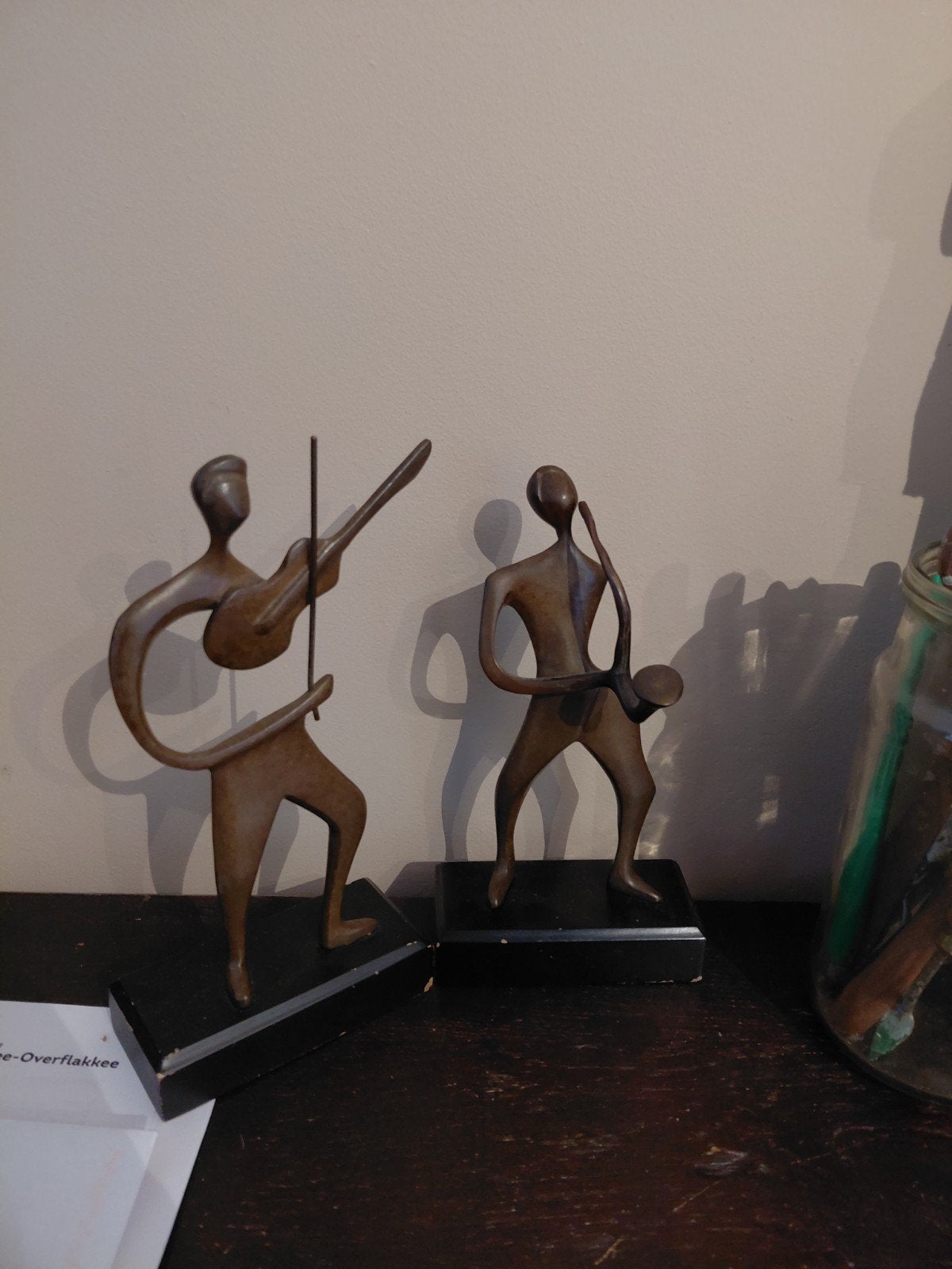 Abstracte bronzen muzikanten beelden, Gepatineerd, Ophalen of Verzenden, Brons, 20 - 50 cm