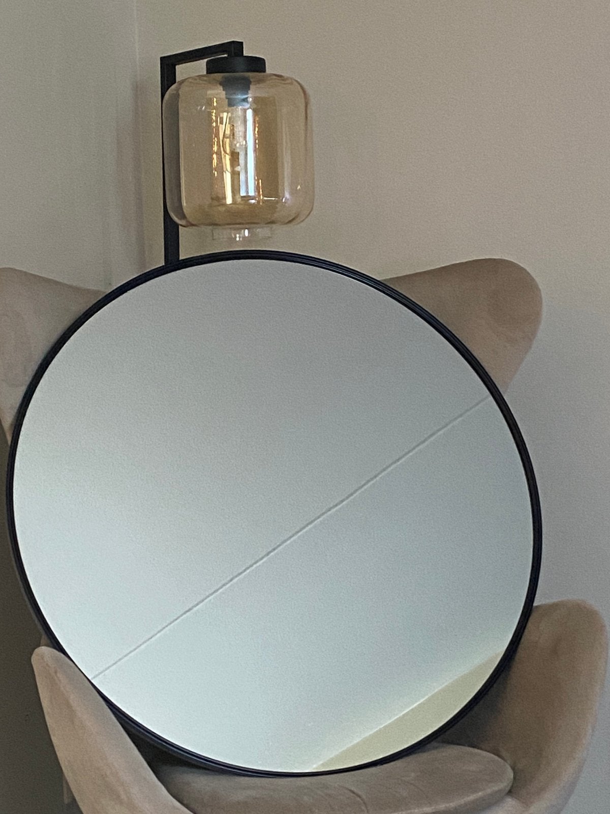 Zwarte ronde spiegel 80 cm, Ophalen, Rond, Zo goed als nieuw, 75 tot 100 cm