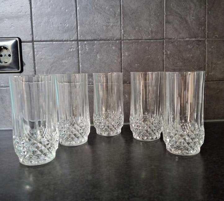 Cristal d'Arques Longchamp longdrink glazen 5 stuks, Ophalen of Verzenden, Zo goed als nieuw, Frisdrankglas