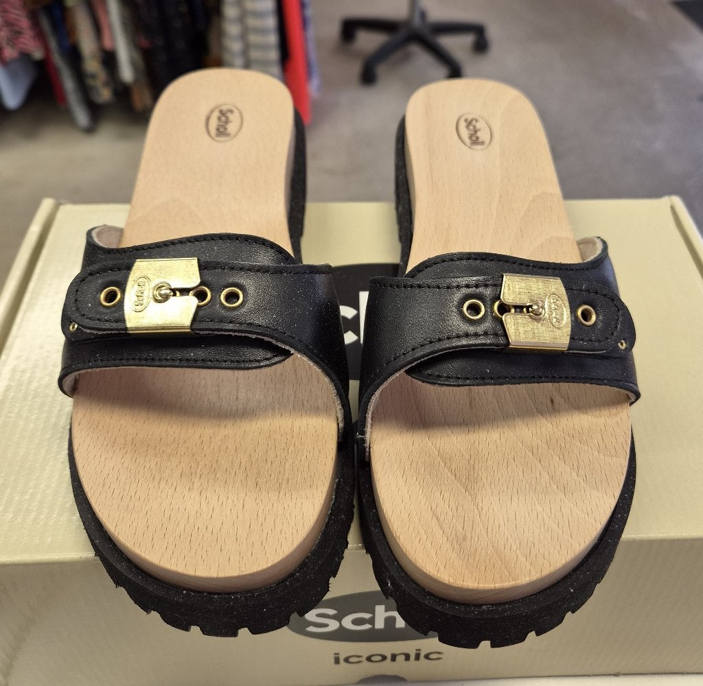 Scholl Iconic Pescura slippers zwart/goud maat 37 art 51956, Scholl, Zwart, Nieuw, Onbekend@scholl.com