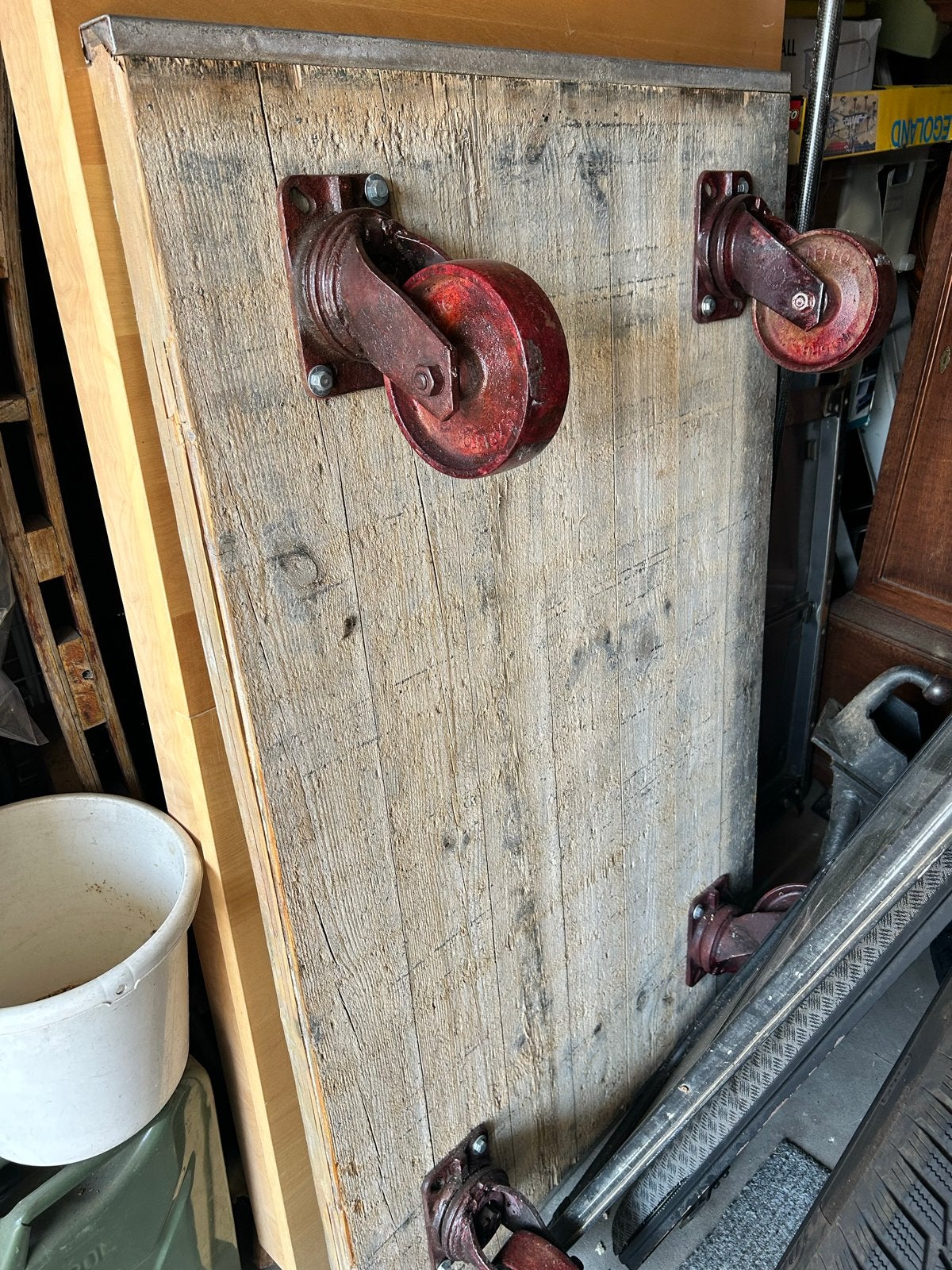 Salon tafel steenschot met industriële wielen, Huis en Inrichting, Tafels | Salontafels, Gebruikt, Minder dan 50 cm, 50 tot 100 cm