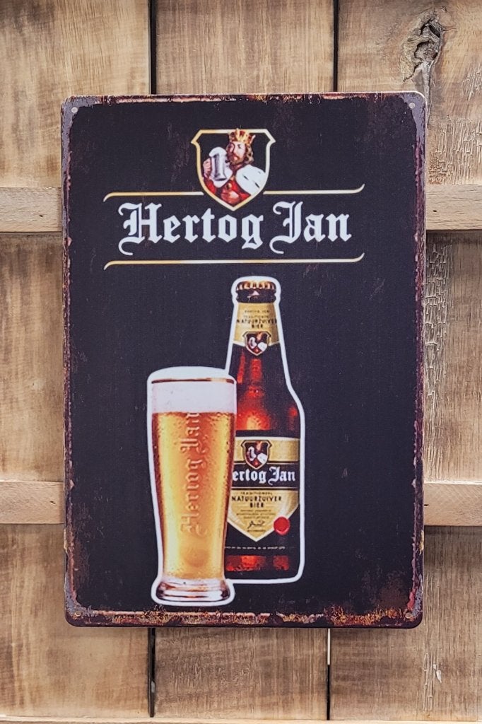 Hertog Jan bier glas en fles reclamebord van metaal wandbord, Verzamelen, Biermerken, Ophalen of Verzenden, Nieuw, Reclamebord, Plaat of Schild