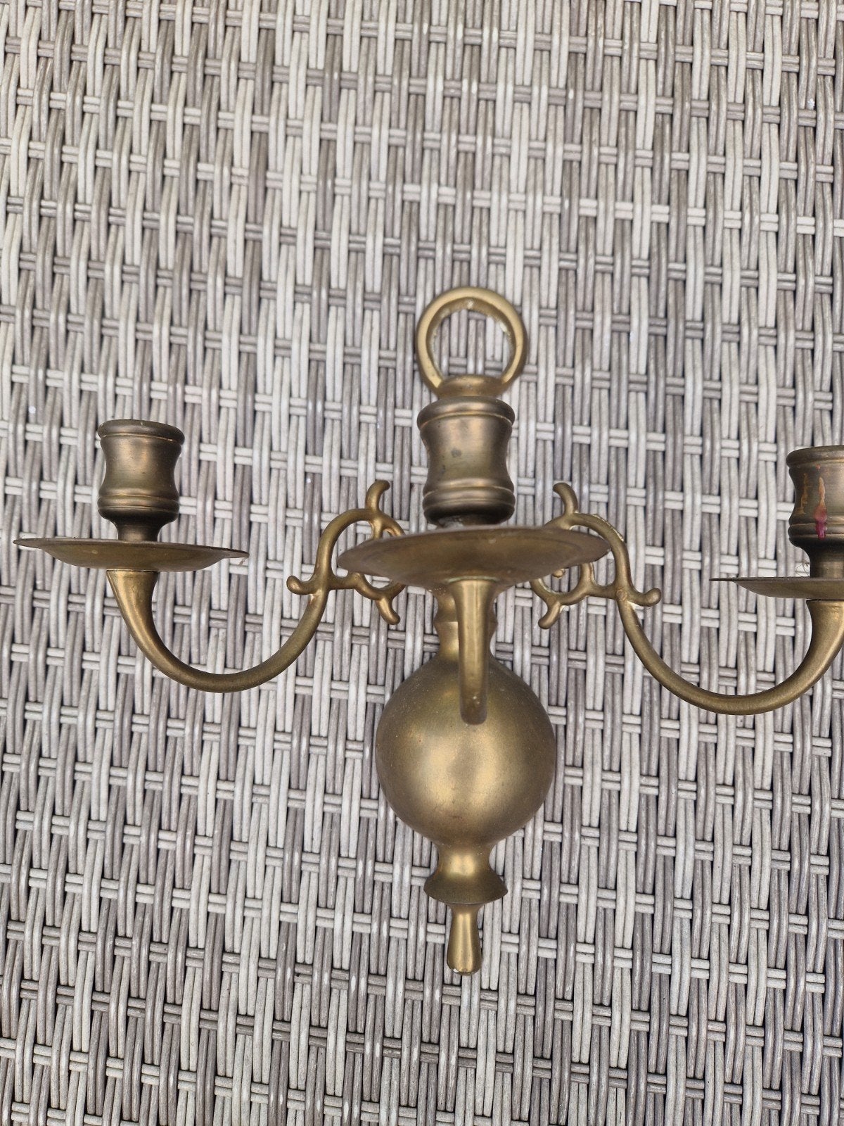 Antieke Messing Wandkandelaar met Drie Armen, Antiek en Kunst, Ophalen of Verzenden, Koper of Brons