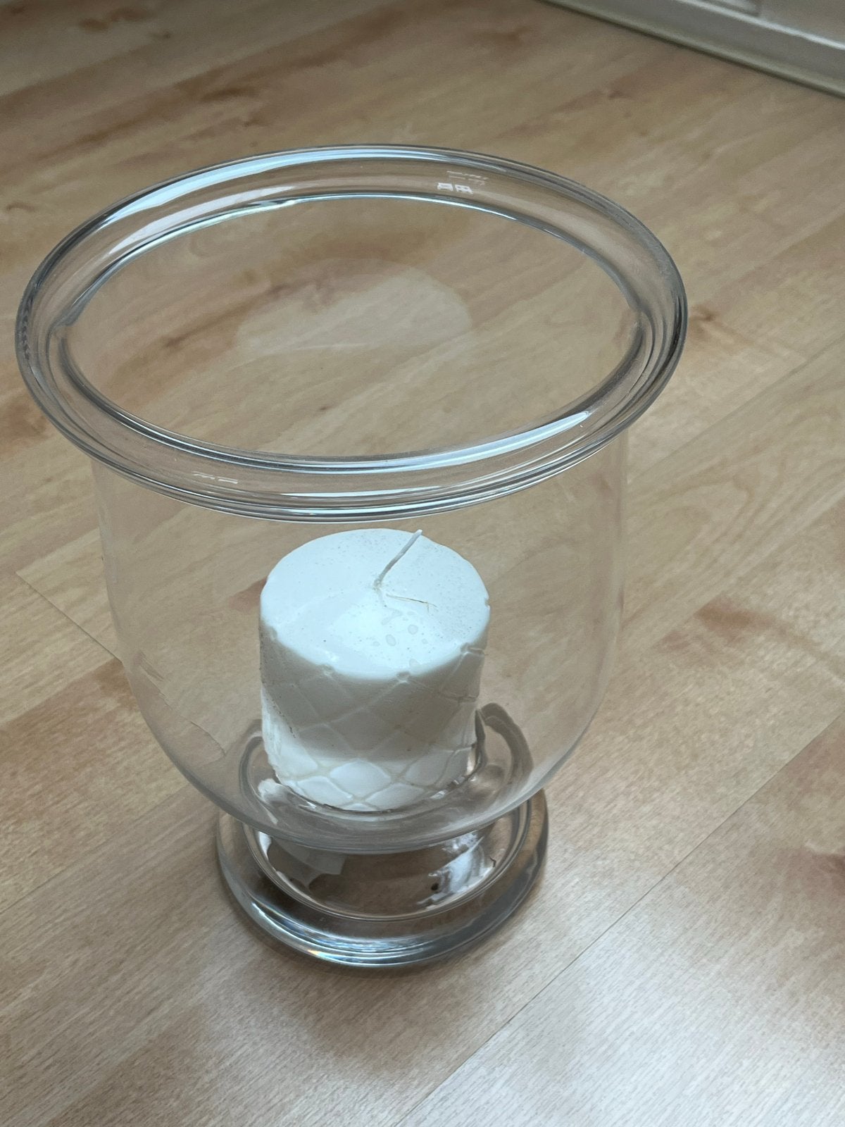 Glazen windlicht Riviera Maison met kaars en stenen pot, Ophalen, Overige materialen, Gebruikt, Wit
