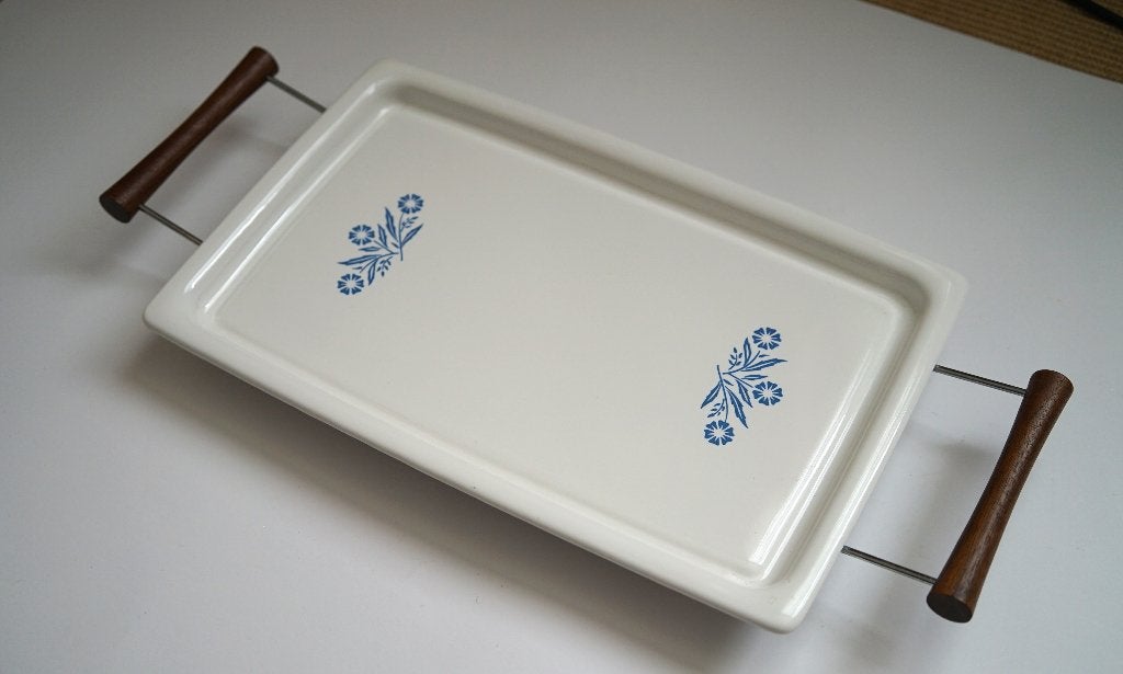 vintage Corning Ware blad tray korenbloem blauw wit pyrosil, Ophalen of Verzenden, Zo goed als nieuw, Meerkleurig, Overige merken