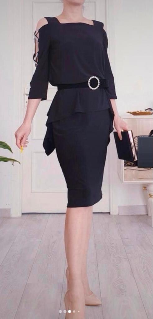 Ribkoff elegante zwarte jurk strass details ceintuur maat M, Maat 38/40 (M), Verzenden, Zwart, Nieuw