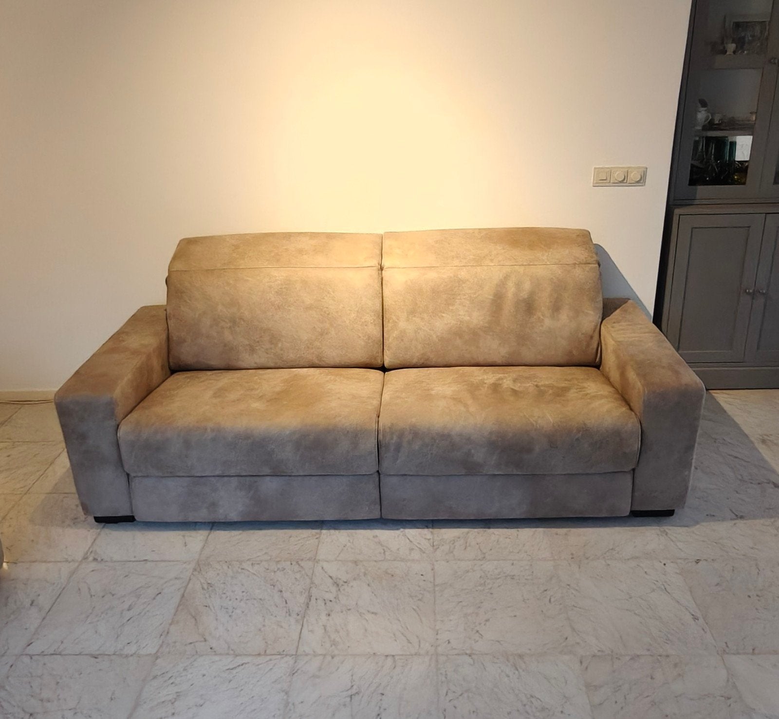 zgan 3 zits BANK Alcantara beige elektrisch 225x100, 100 tot 125 cm, Modern comfort, Driepersoons, Leer