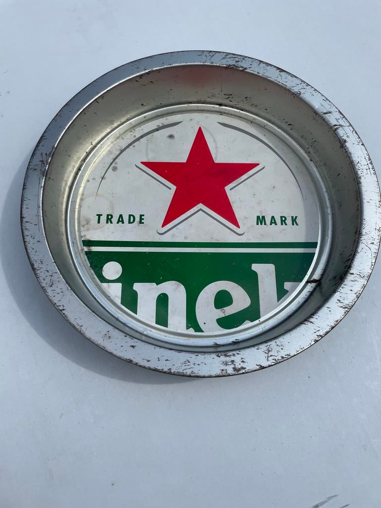 Vintage Heineken dienblad - groen met rode ster, Verzamelen, Biermerken, Ophalen of Verzenden, Gebruikt, Overige typen, Heineken