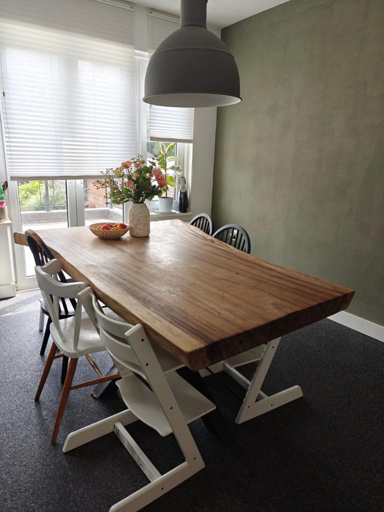 Massieve boomstamtafel met matrixpoot - 187,5x96/135 cm, Huis en Inrichting, Tafels | Eettafels, Ophalen