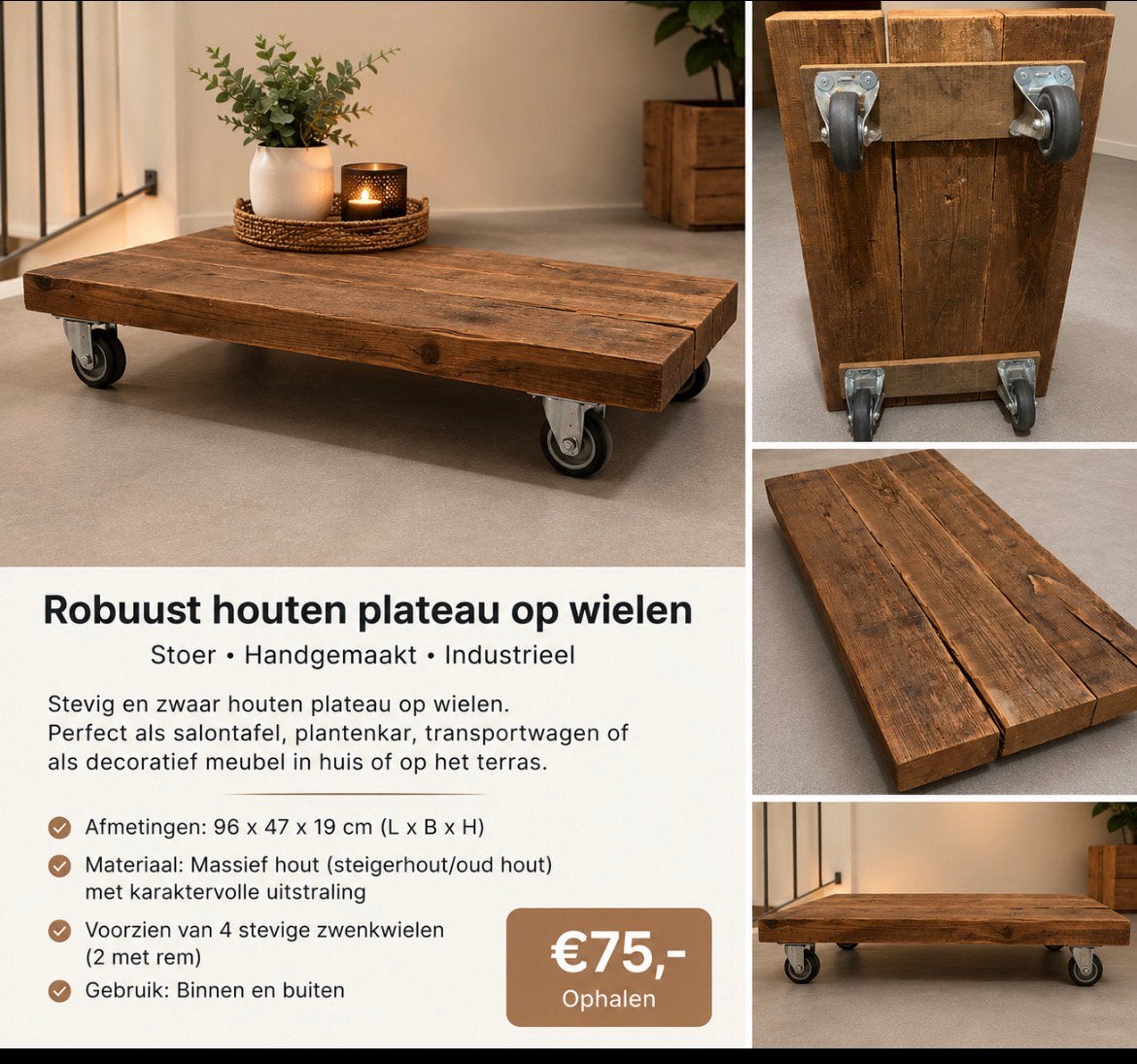 Mooie robuuste salontafel, Ophalen, Minder dan 50 cm, 100 tot 150 cm, Zo goed als nieuw