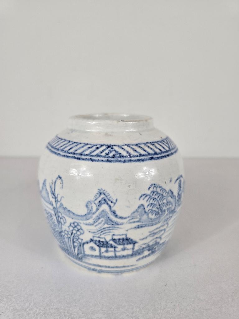 Blauw wit gemberpot landschap, porselein China eind 19e eeuw, Ophalen of Verzenden