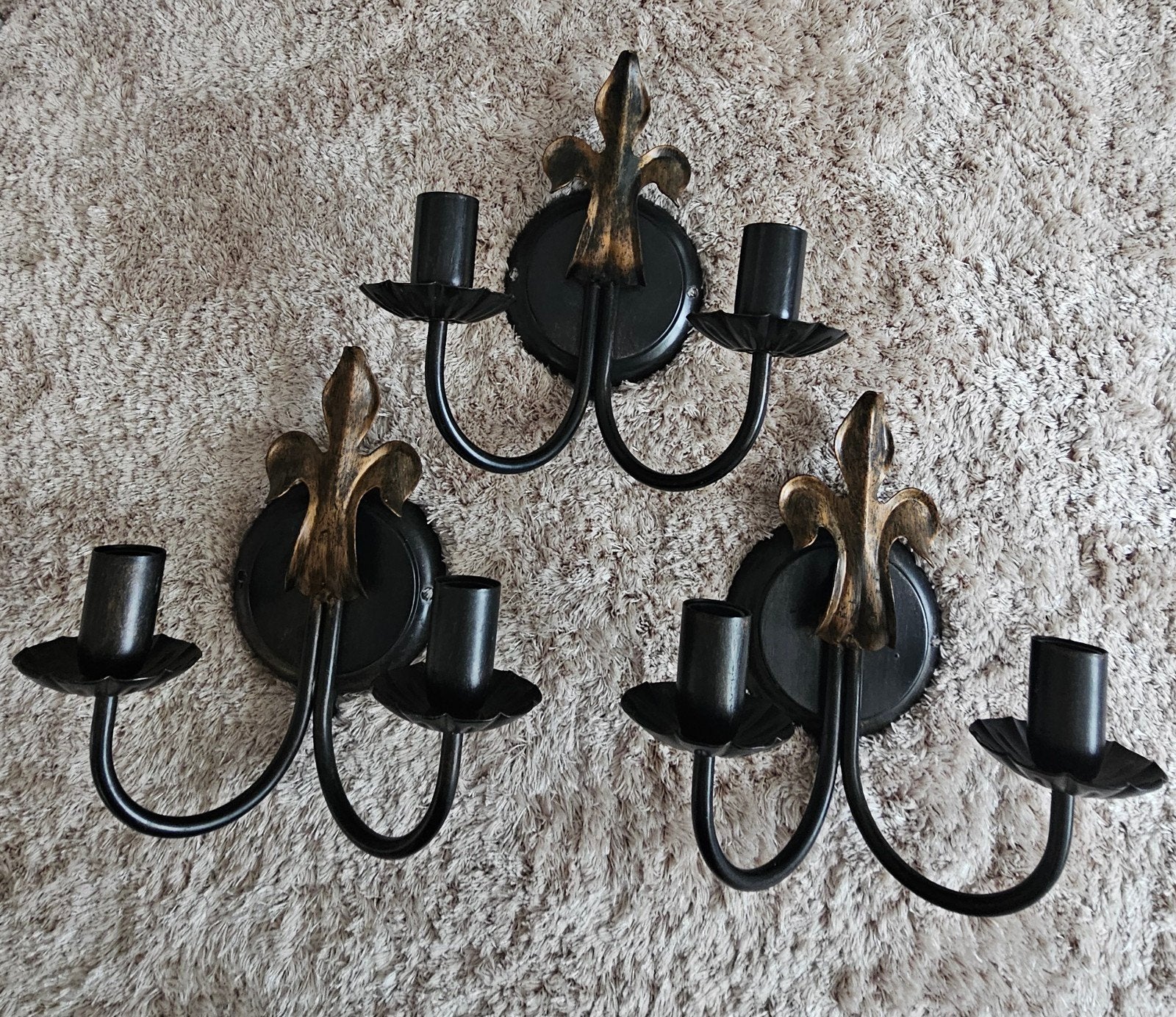 Vintage wandlamp set van 3 stuks franse lelie., Huis en Inrichting, Lampen | Wandlampen, Ophalen, Overige materialen, E14 (klein)