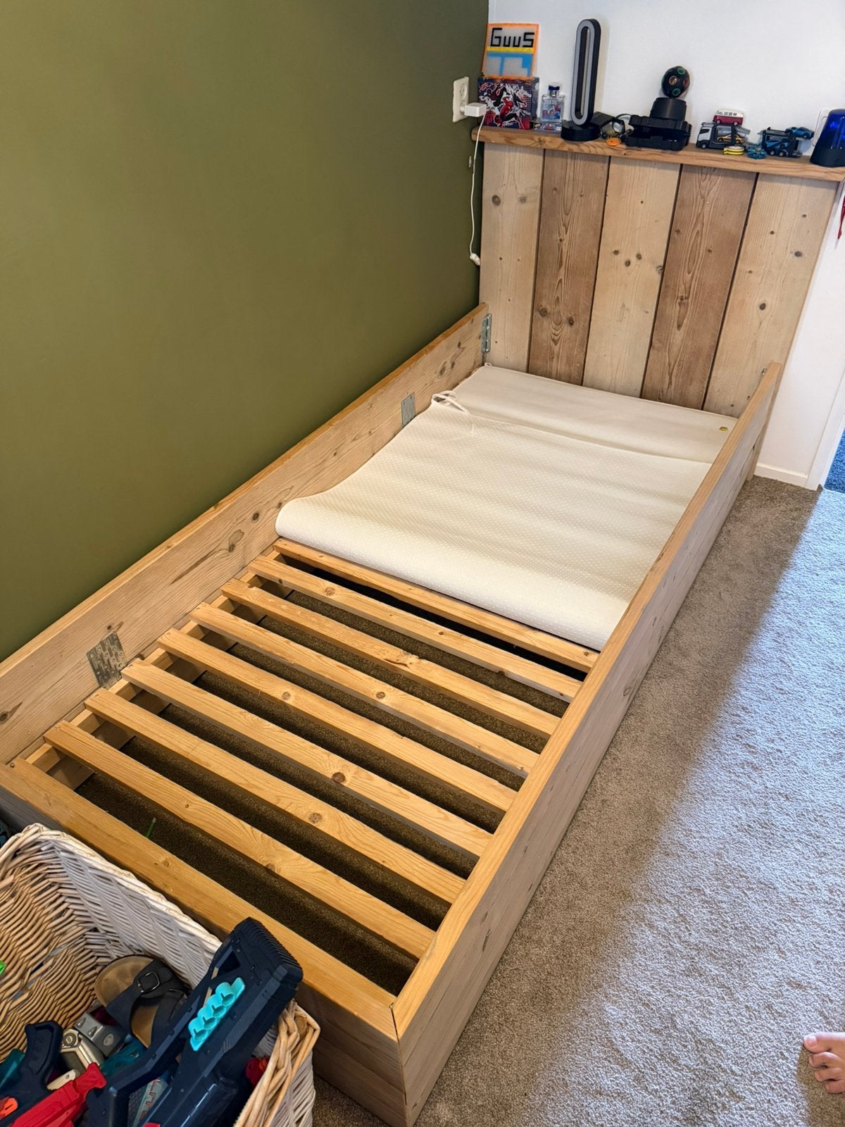1 persoonsbed van steigerhout B90xL200, Kinderen en Baby's, Ophalen, 85 tot 100 cm, Gebruikt, Lattenbodem