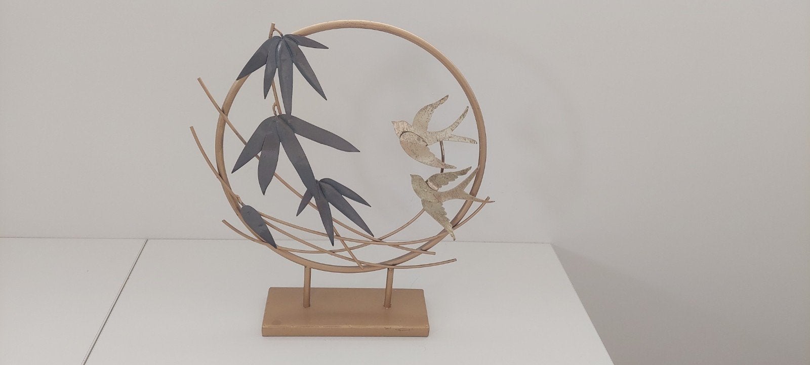 Decoratief beeldje met vogels en bamboe, Huis en Inrichting, Ophalen, Gebruikt, Oosters, Goud