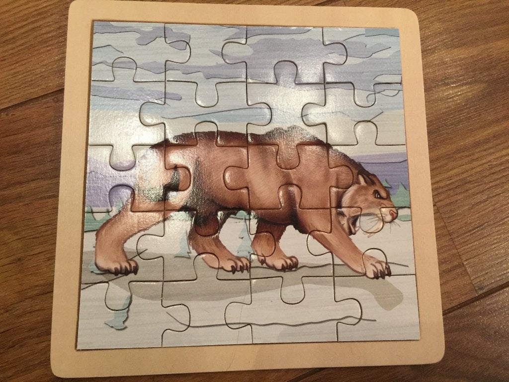 Houten puzzel Smilodon Sabeltandtijger 20x20 cm 20 stuks, Ophalen of Verzenden, 10 tot 50 stukjes, Nieuw, Van hout