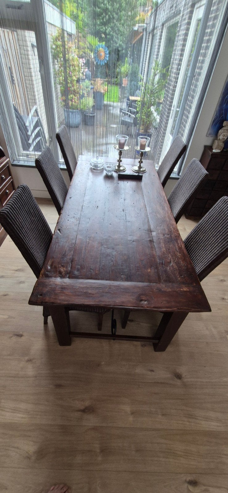 Eettafel met 6 originele Loom stoelen, Huis en Inrichting, Stoelen, Gebruikt, Bruin, Hout, Ophalen of Verzenden