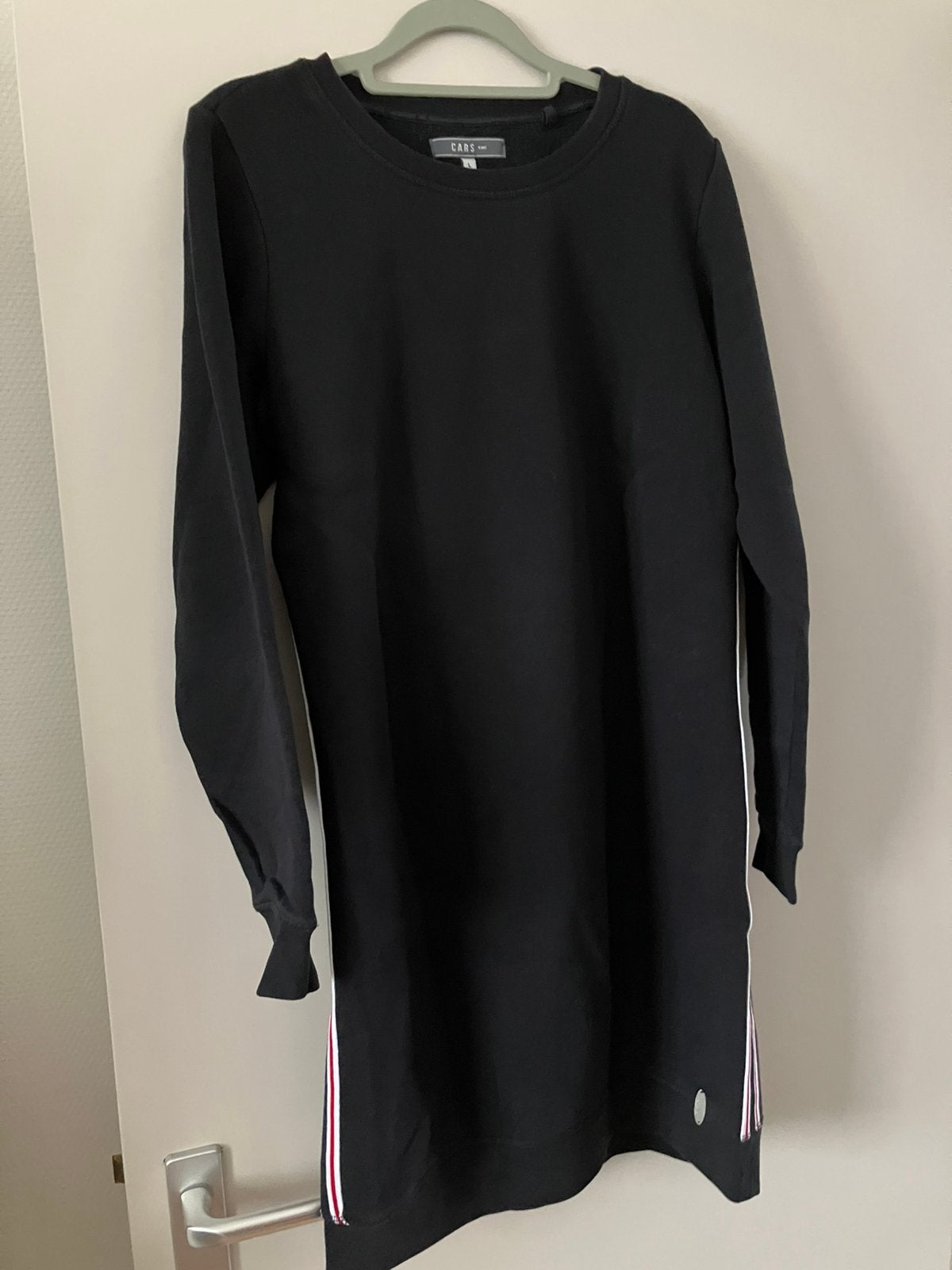 Zwarte sweater lange jurk rood-wit streep/Cars-L, Ophalen of Verzenden, Zo goed als nieuw, Zwart, Onder de knie
