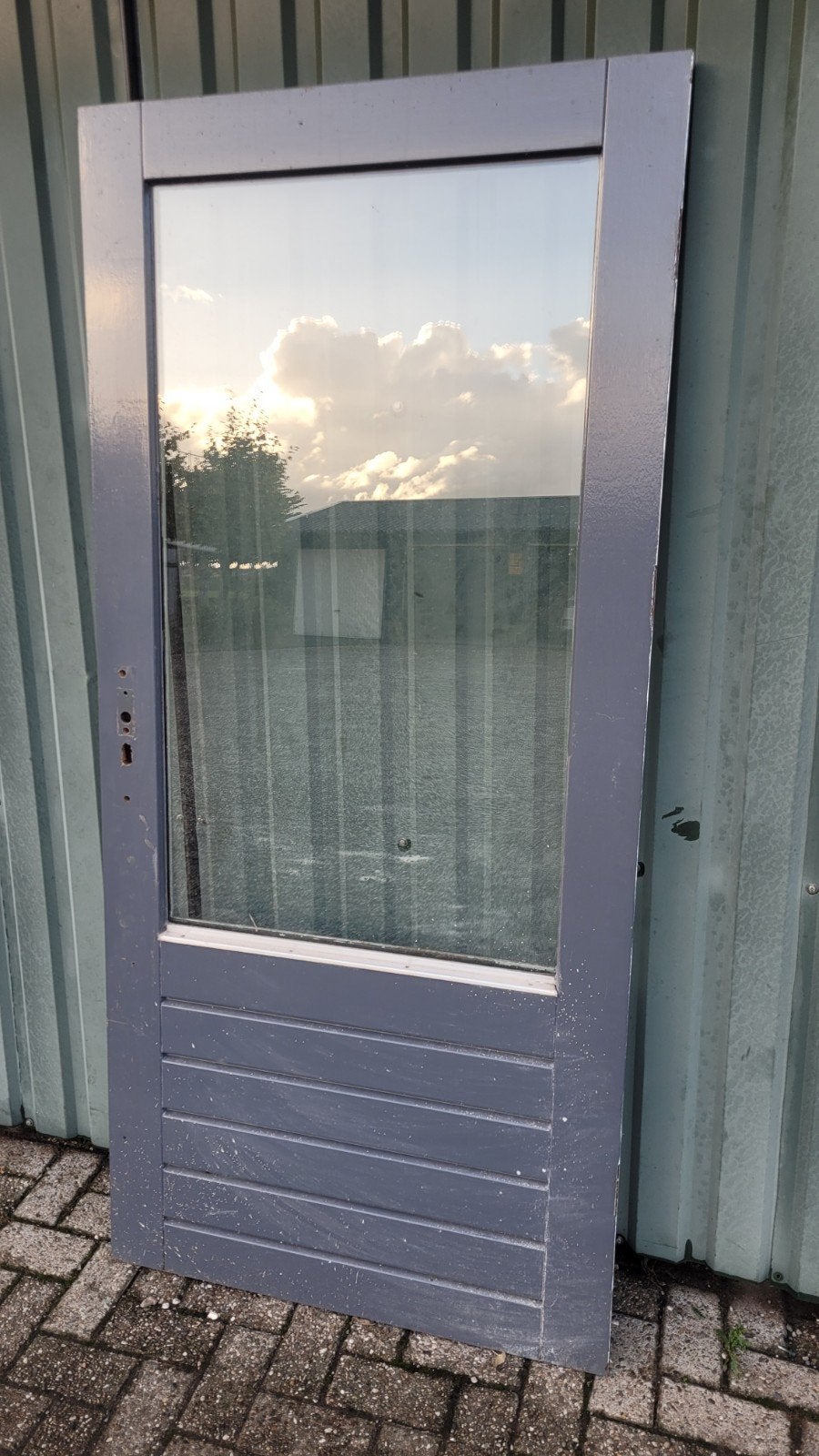 Merbau Buitendeur 93x201,5 met Thermopane Glas, Ophalen, Gebruikt, 80 tot 100 cm, Buitendeur