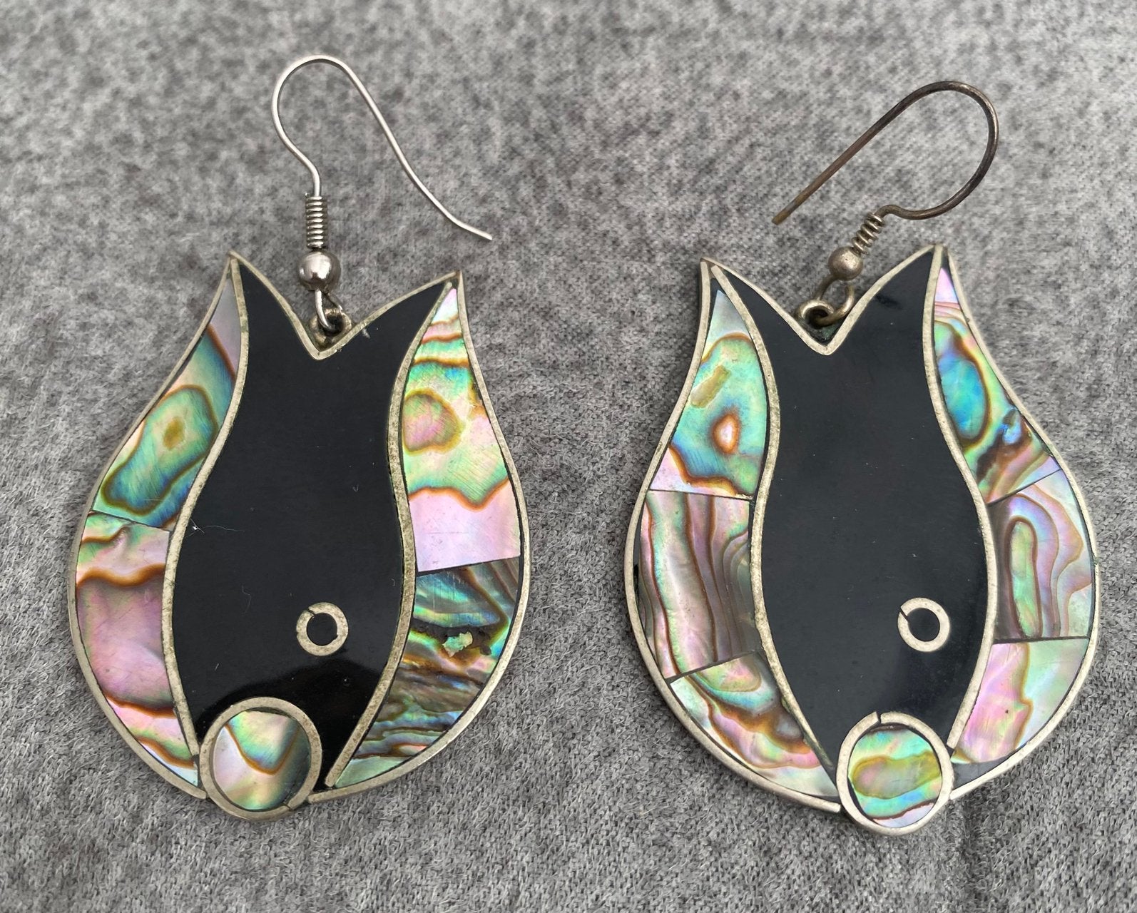 Vintage Alpaca Mexico gemerkte Vis oorbellen, Sieraden, Tassen en Uiterlijk, Ophalen of Verzenden, Zo goed als nieuw, Zilver, Overige materialen