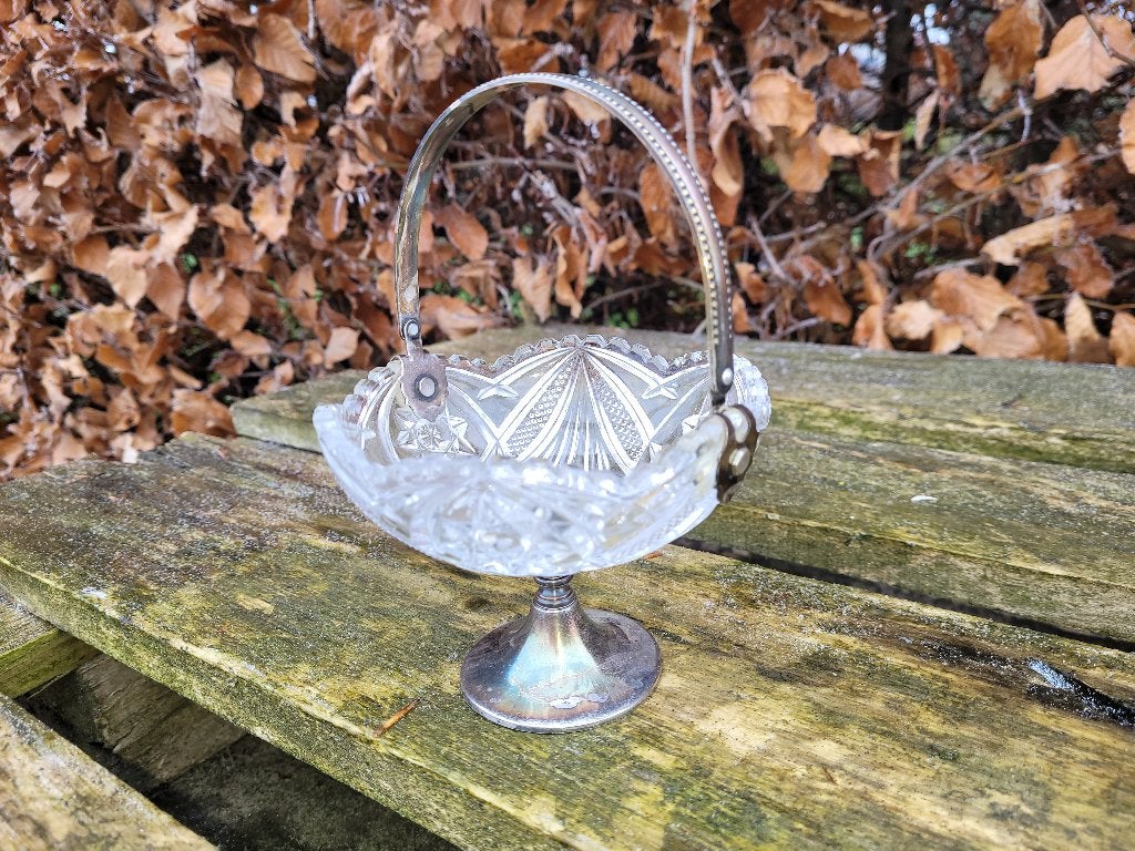 oude vintage verzilverd en kristallen bonbon schaal, Antiek en Kunst, Curiosa en Brocante, Ophalen of Verzenden