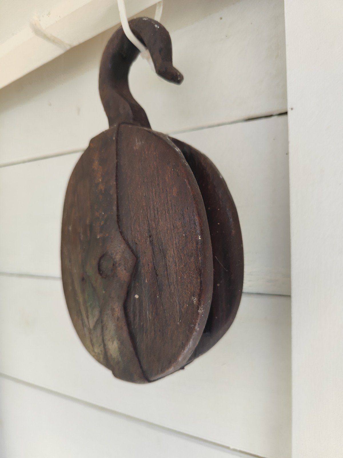 Antieke houten katrol met ijzeren haak, Ophalen of Verzenden