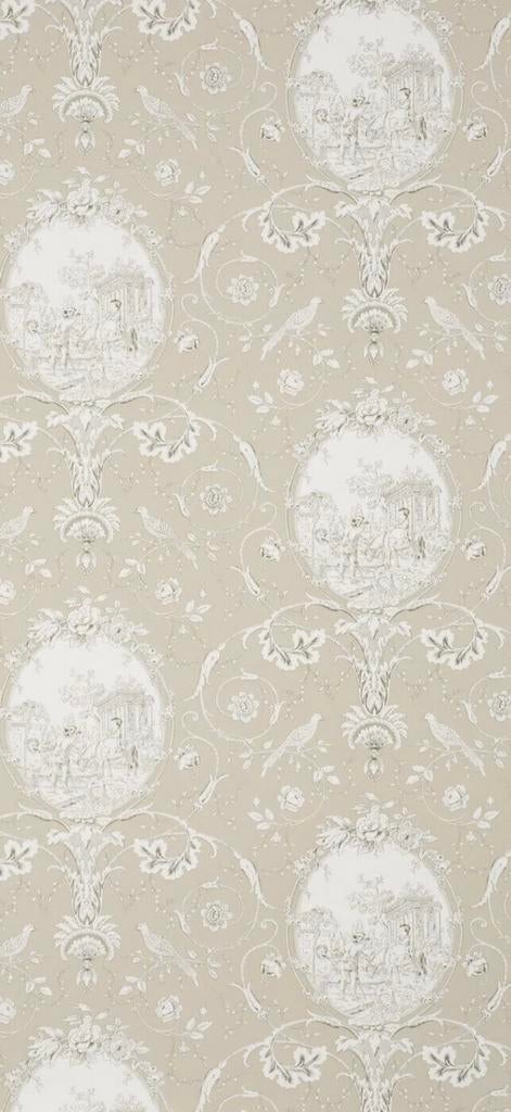 Pierre Frey Wallpaper La Fontaine Braquenie Charcoal/ Taupe, Ophalen, Minder dan 10 m², Beige, Klassiek- Tijdloos-Romantisch